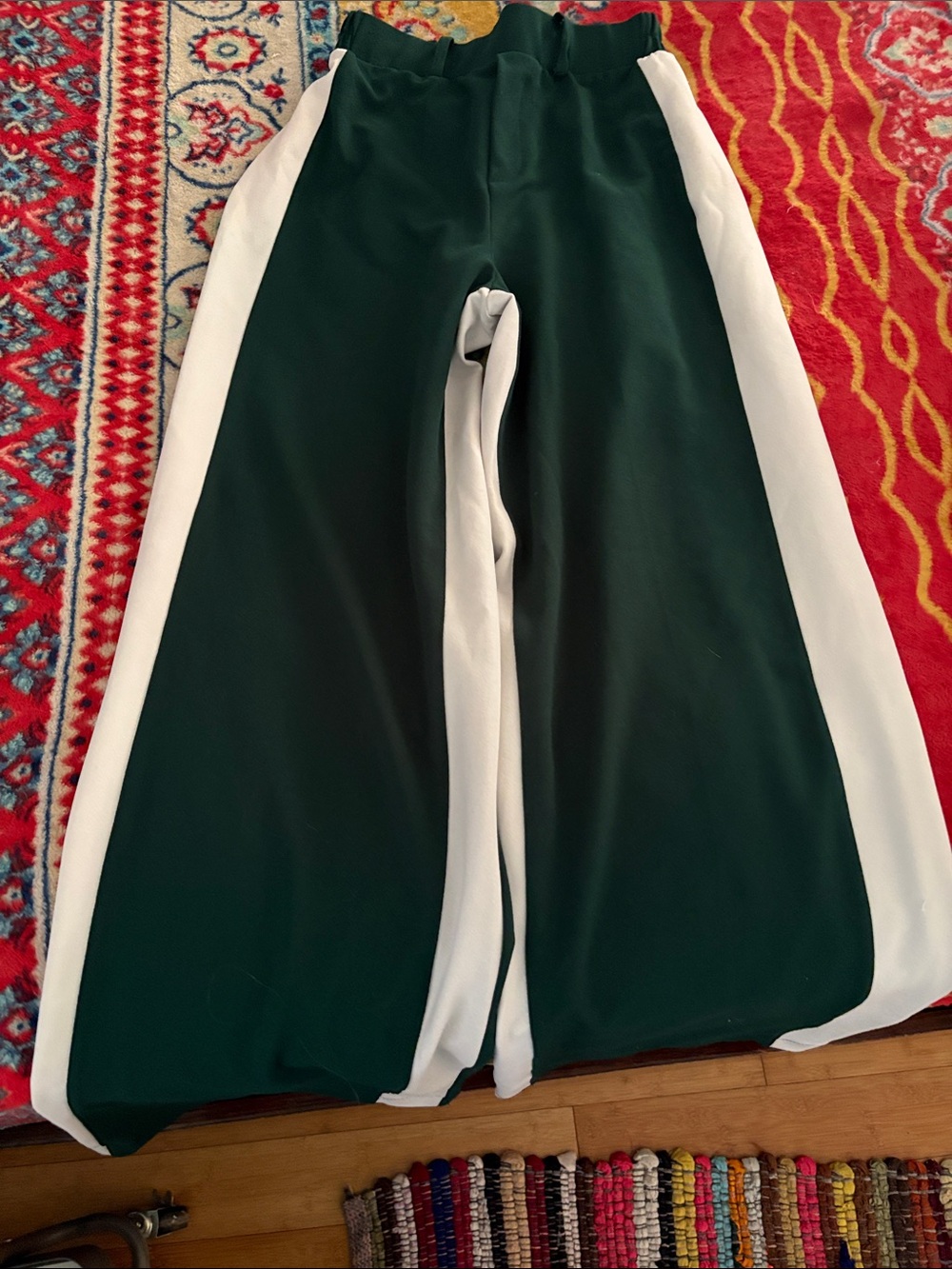 Bershka women Green and White Wide-Leg Track Pants